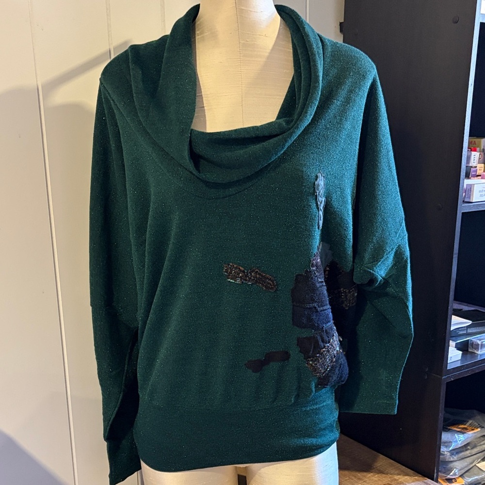 Women’s Custo Barcelona Green Cowl Neck Sweater With Banded Bottom Size M